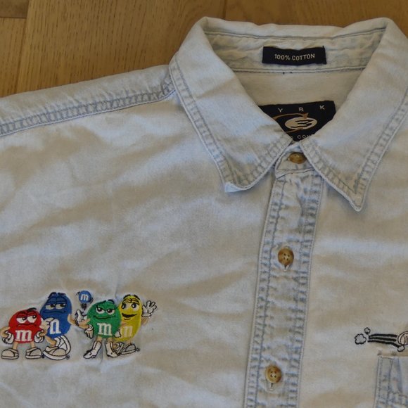 Vintage M&M's CYRK Clothing Company Blue Denim Large Button Down Shirt - Picture 2 of 6